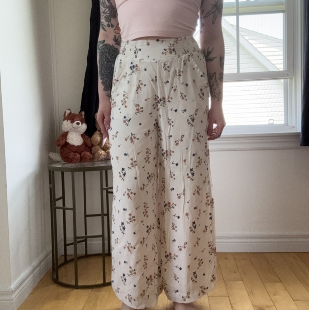 Flowy Floralโ Boho Cottagecore Wide-Leg Pants